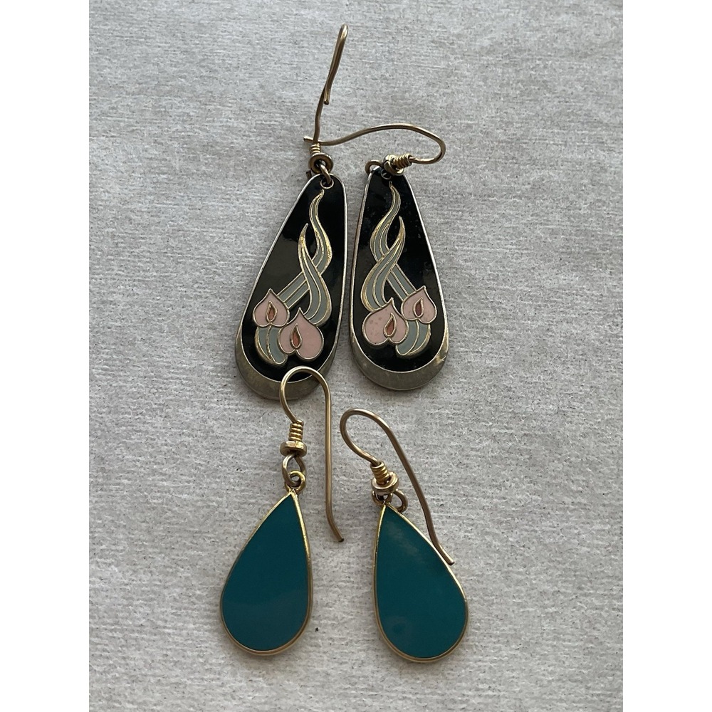 Lot Of 2 Pairs Laurel Burch Dangle Teardrop Earrings Vintage Estate Jewelry
